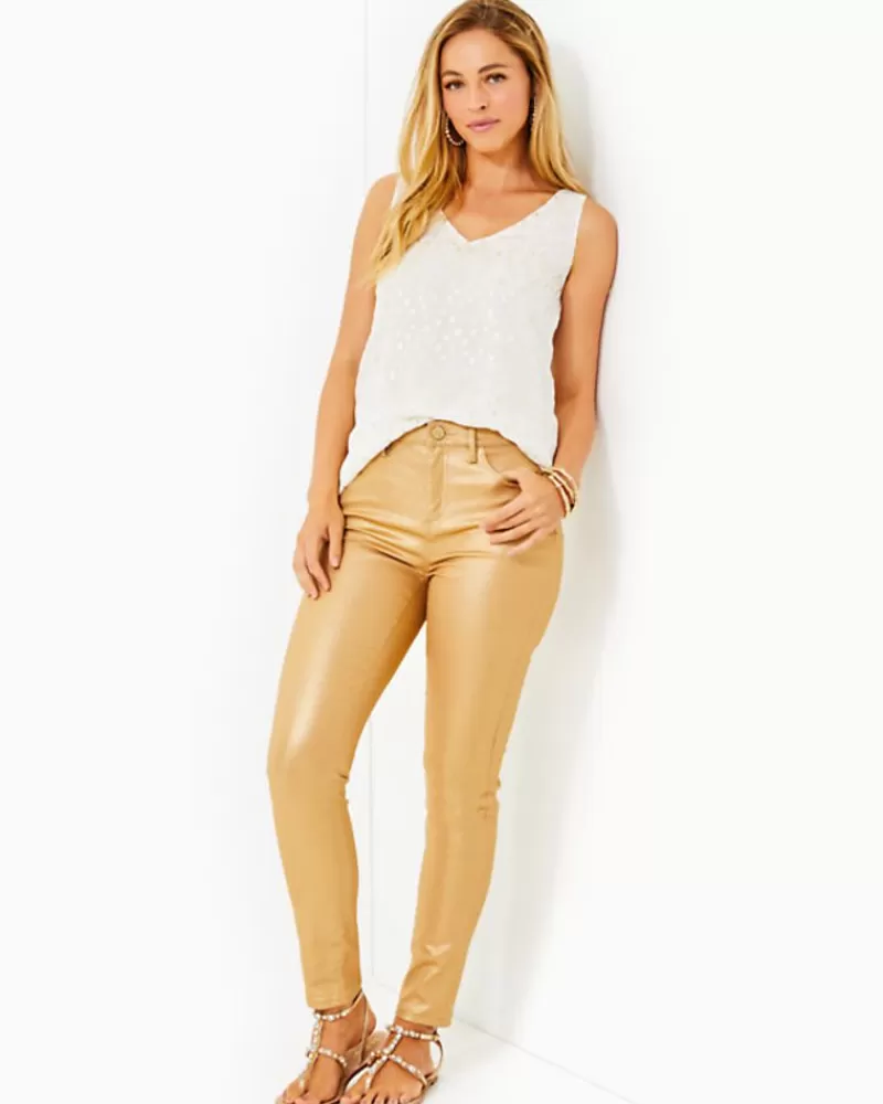 Bottoms^Lilly Pulitzer 29" Eagan High Rise Skinny Jean Gold Metallic