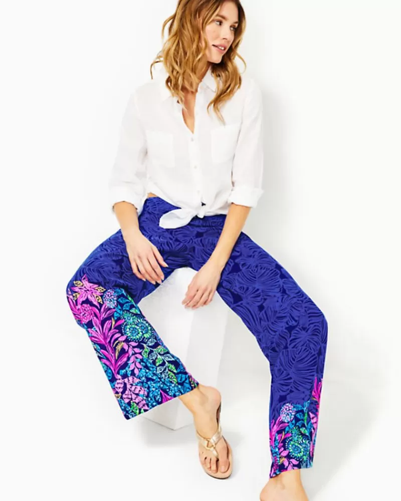 Bottoms^Lilly Pulitzer 32" Bal Harbour Palazzo Pant Aegean Navy Calypso Coast Engineered Pant