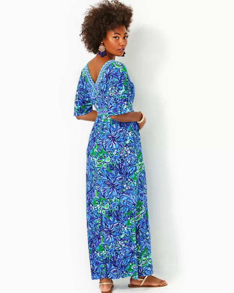 Dresses^Lilly Pulitzer Addison Elbow Sleeve Maxi Dress Abaco Blue In Turtle Awe Engineered Maxi Dress