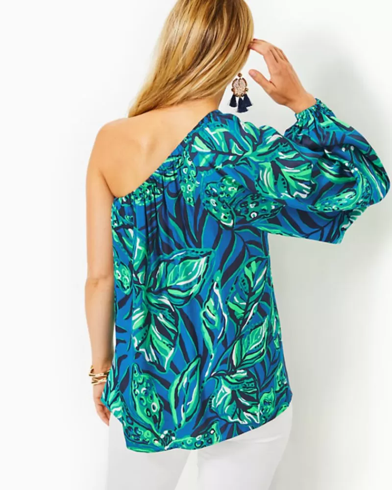 Tops^Lilly Pulitzer Adorlee One-Shoulder Top Indigo Breeze Shady Gators