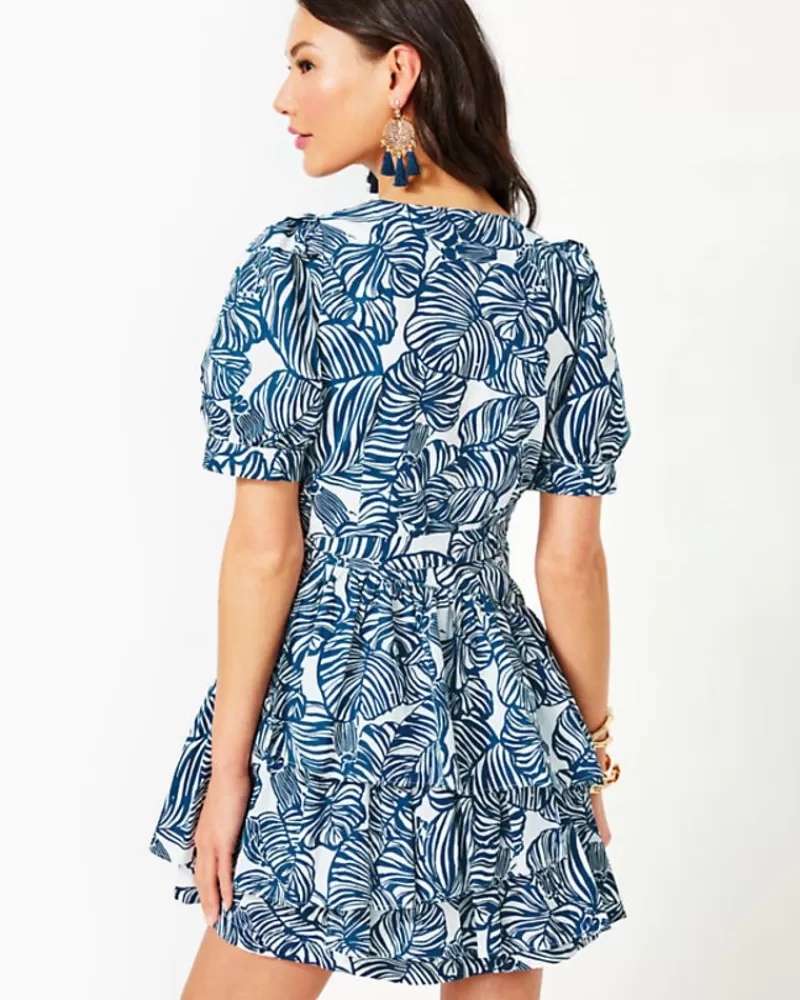 Dresses^Lilly Pulitzer Alexandria Elbow Sleeve Cotton Wrap Dress Aegean Navy Beach Path