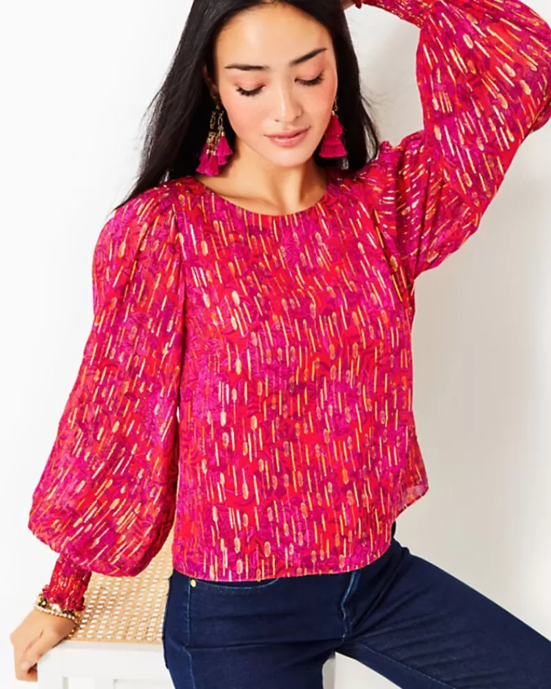 Tops^Lilly Pulitzer Alfreda Long Sleeve Top Amaryllis Red Secret Hideaway