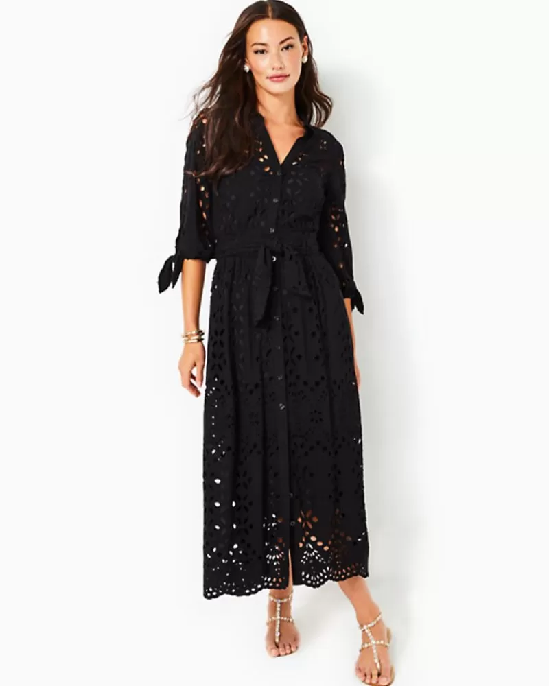 Dresses^Lilly Pulitzer Amrita Eyelet Midi Dress Onyx Soiree Eyelet