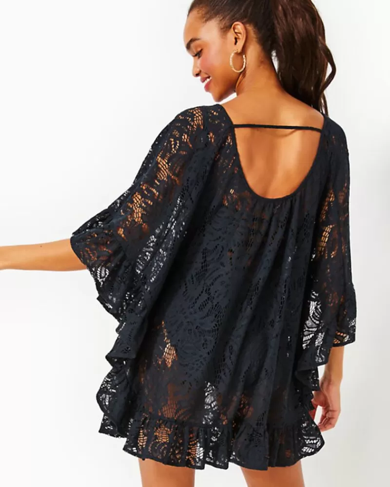 Swim^Lilly Pulitzer Atley Ruffle Cover-Up Onyx Paradise Found Lace