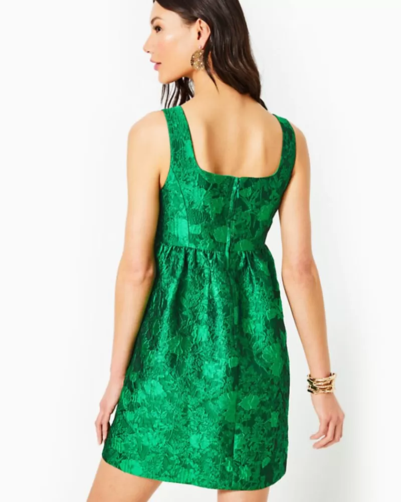 Dresses^Lilly Pulitzer Bellami Embellished Floral Jacquard Dress Kelly Green Leaf An Impression Jacquard