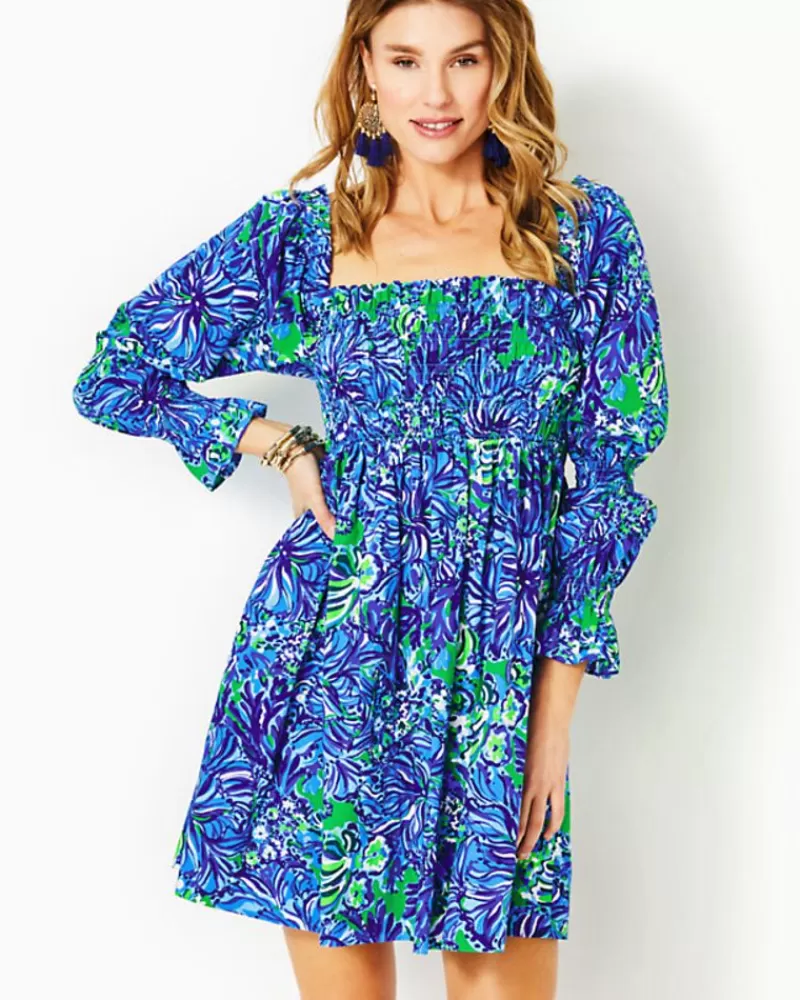 Dresses^Lilly Pulitzer Beyonca Babydoll Cotton Dress Abaco Blue In Turtle Awe