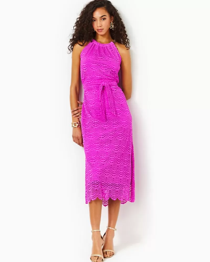 Dresses^Lilly Pulitzer Bingham Lace Midi Dress Wild Fuchsia Scalloped Shell Lace