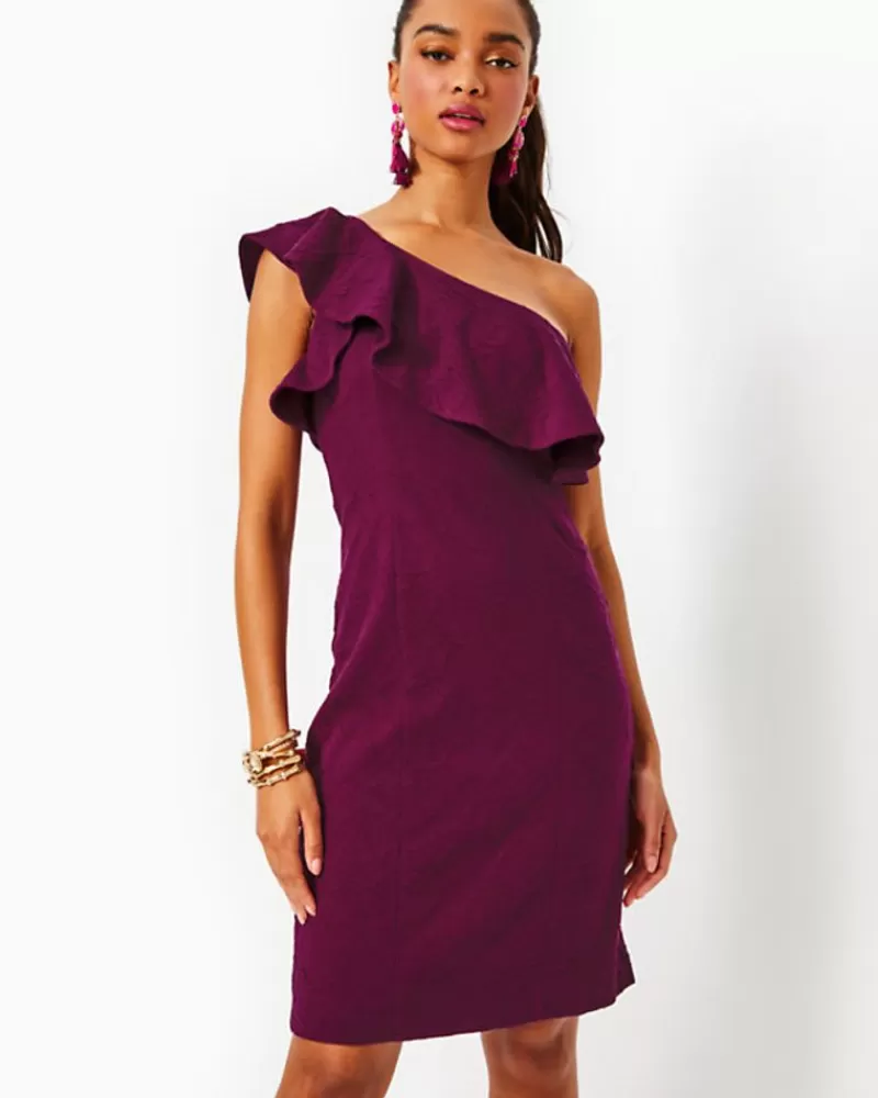 Dresses^Lilly Pulitzer Bordeaux One-Shoulder Dress Amarena Cherry Knit Pucker Jacquard