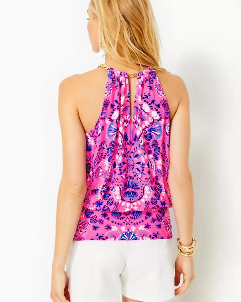 Tops^Lilly Pulitzer Bowen Halter Top Havana Pink Turtle Tidepool Engineered Top