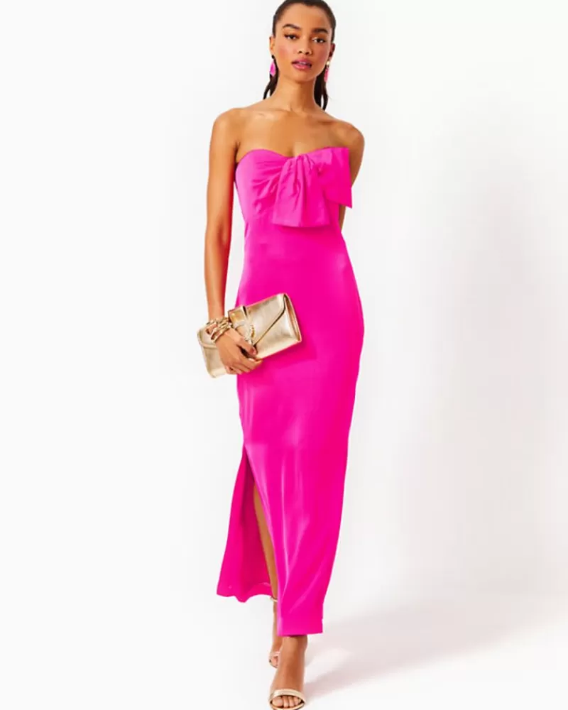 Dresses^Lilly Pulitzer Carlynn Satin Maxi Bow Dress Pink Palms