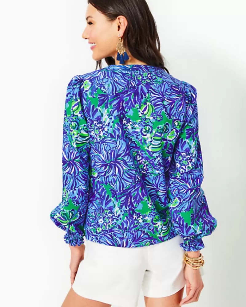 Tops^Lilly Pulitzer Coulter Long Sleeve Cotton Top Abaco Blue In Turtle Awe