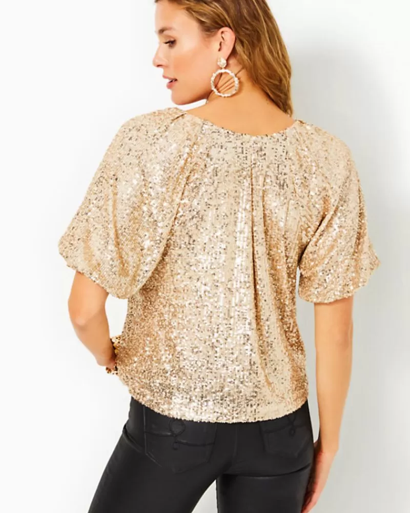 Tops^Lilly Pulitzer Cressida Sequin Knit Top Gold Metallic Treasure Box Sequin Knit