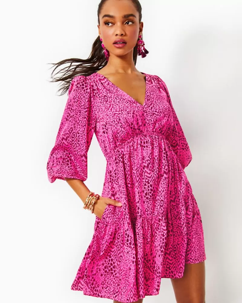 Dresses^Lilly Pulitzer Deacon 3/4 Sleeve V-Neck Dress Cerise Pink Pattern Play