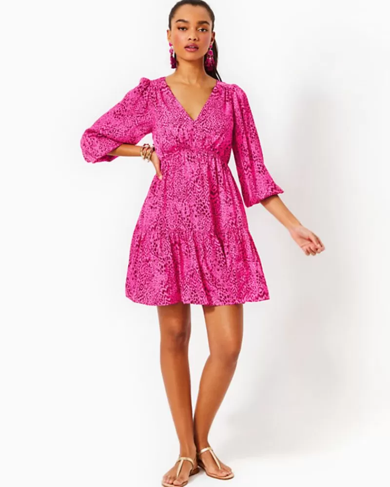 Dresses^Lilly Pulitzer Deacon 3/4 Sleeve V-Neck Dress Cerise Pink Pattern Play