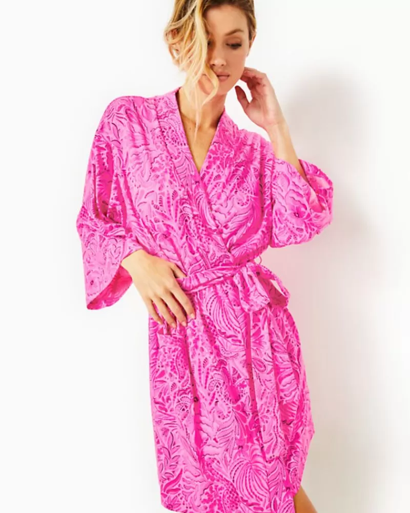 Pajamas^Lilly Pulitzer Elaine Knit Robe Cerise Pink Pinkie Promises