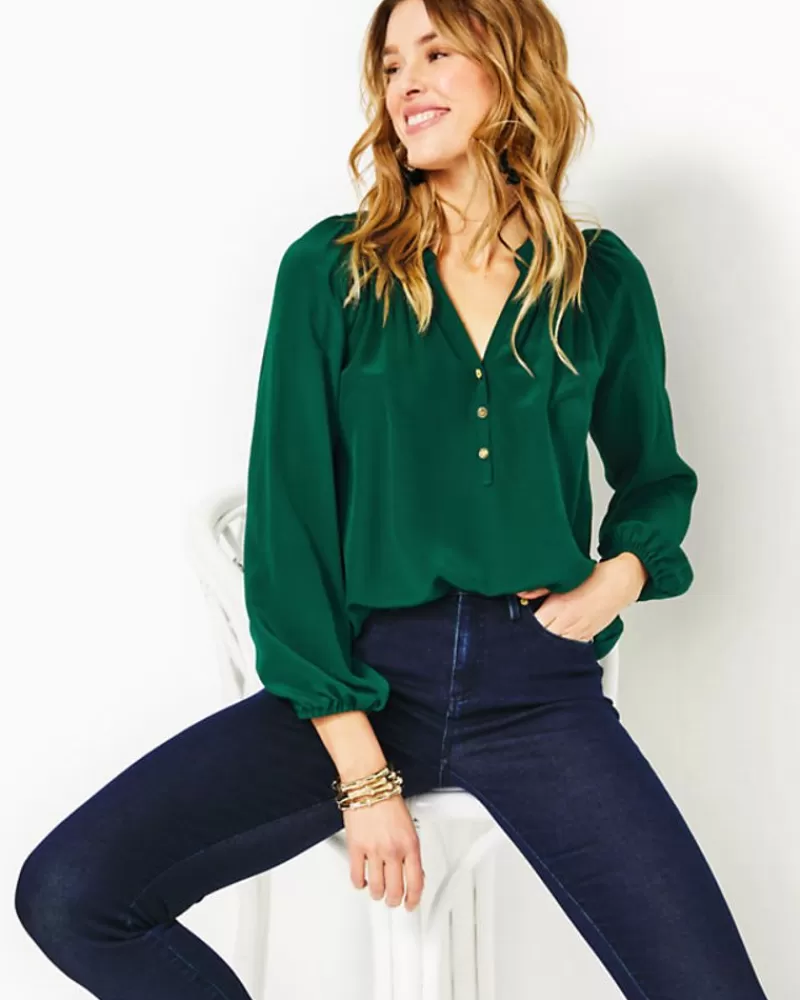 Tops^Lilly Pulitzer Elsa Silk Top Evergreen