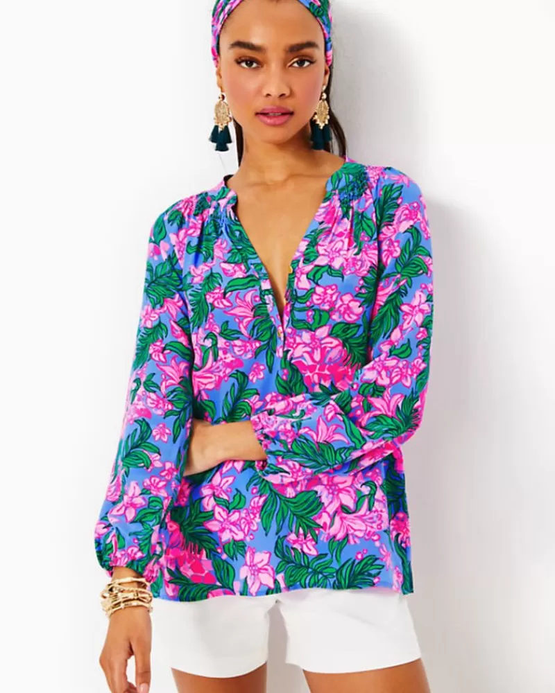 Tops^Lilly Pulitzer Elsa Silk Top Cerise Pink Safari Sunset