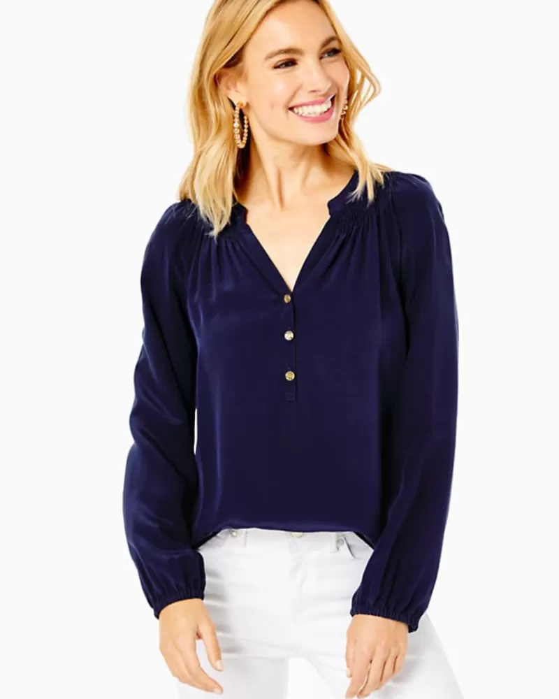 Tops^Lilly Pulitzer Elsa Silk Top True Navy