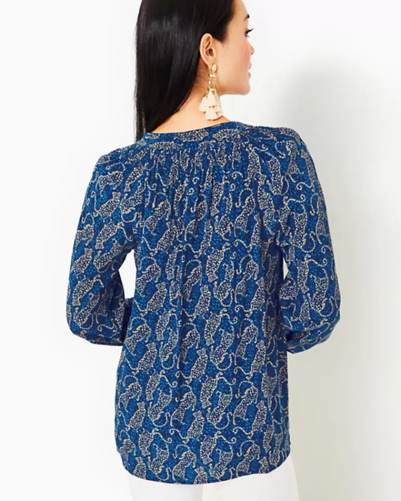 Tops^Lilly Pulitzer Elsa Silk Top Low Tide Navy Easy To Spot