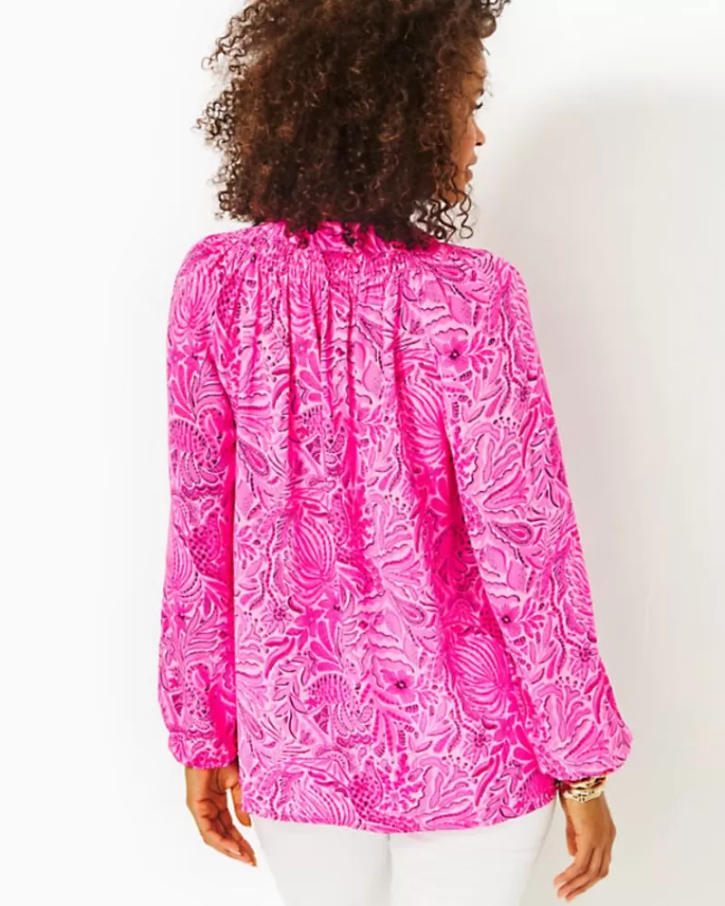 Tops^Lilly Pulitzer Elsa Silk Top Cerise Pink Pinkie Promises