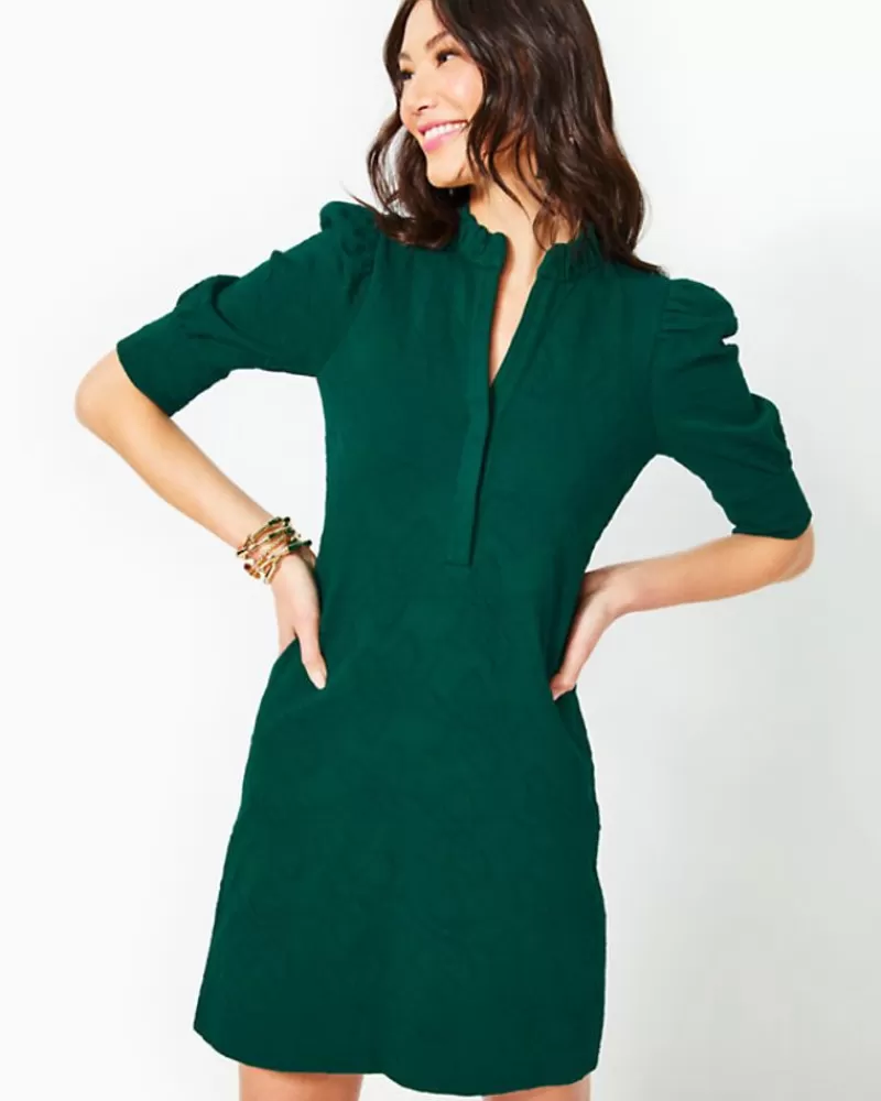 Dresses^Lilly Pulitzer Elsey Popover Dress Evergreen Knit Pucker Jacquard