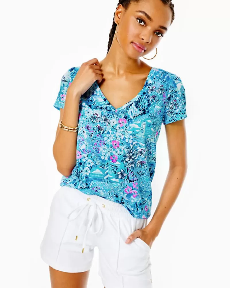 Loungewear^Lilly Pulitzer Etta V-Neck Top Blue Peri Lilly Loves North Carolina