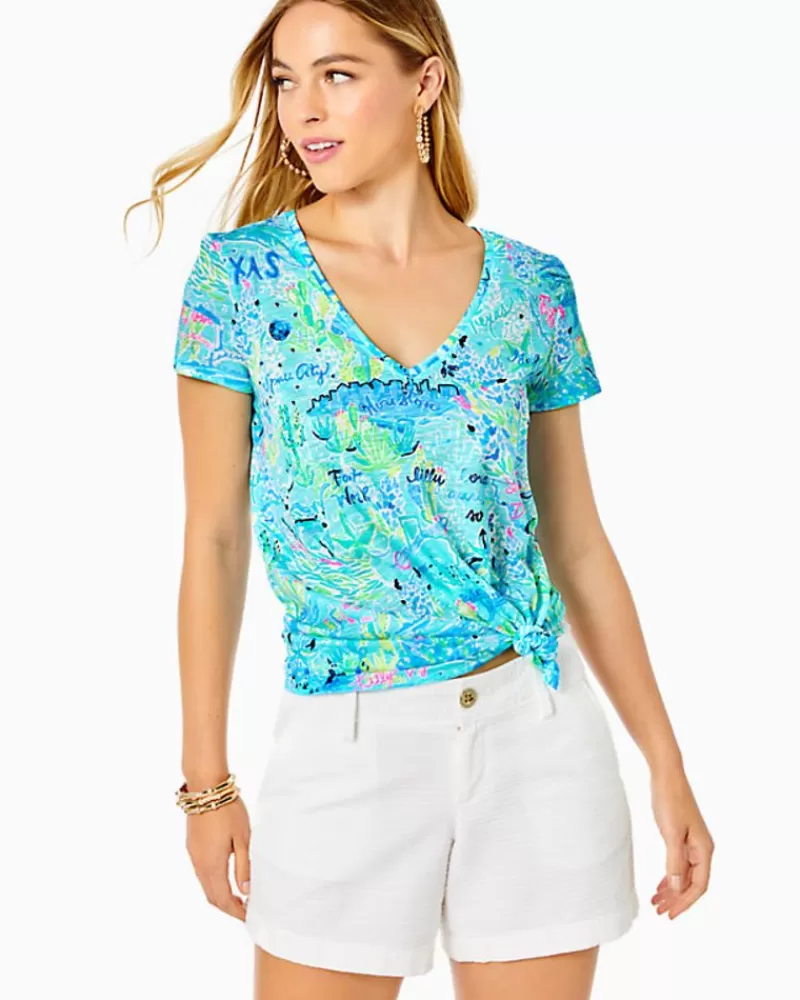 Loungewear^Lilly Pulitzer Etta V-Neck Top Bayside Blue Lilly Loves Texas