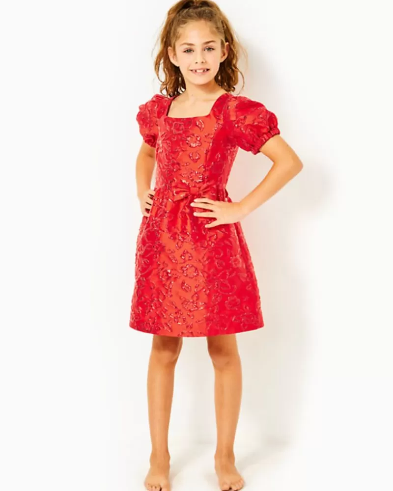 Girls Dresses & Rompers^Lilly Pulitzer Girls Alannah Dress Amaryllis Red Puff Floral Brocade