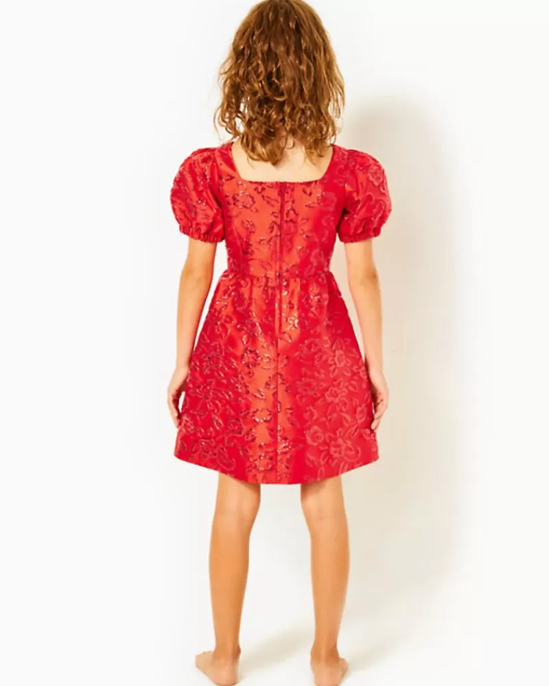 Girls Dresses & Rompers^Lilly Pulitzer Girls Alannah Dress Amaryllis Red Puff Floral Brocade