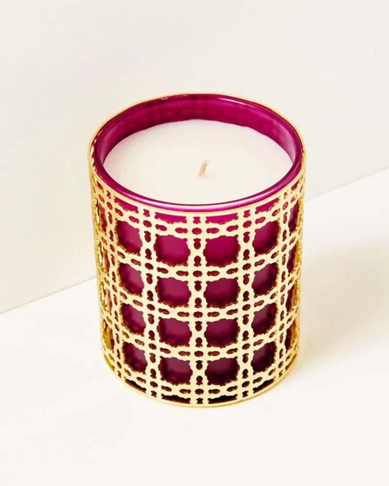 Home Decor^Lilly Pulitzer Glass Candle With Gold Caning Amarena Cherry