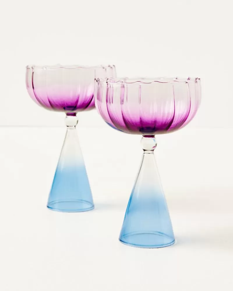 Tabletop^Lilly Pulitzer Handblown Glass Two Tone Coupe Amarena Cherry X Abaco Blue