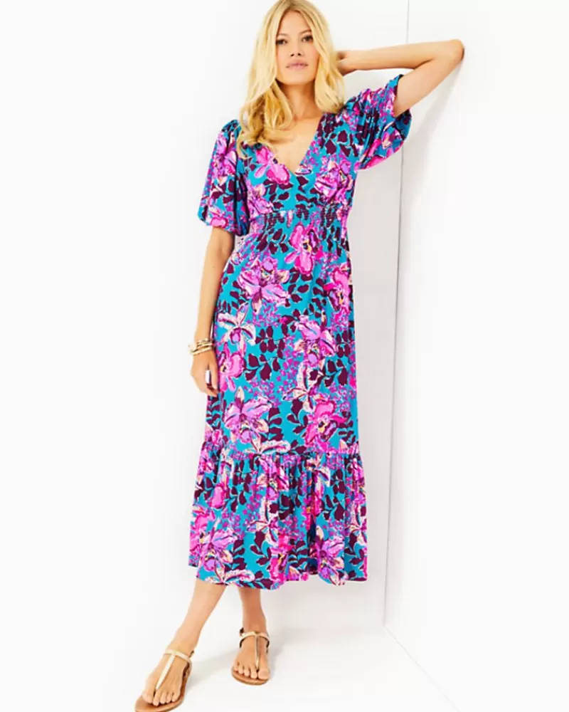 Dresses^Lilly Pulitzer Holloway Elbow Sleeve Midi Dress Blue Rhapsody Orchid You Not