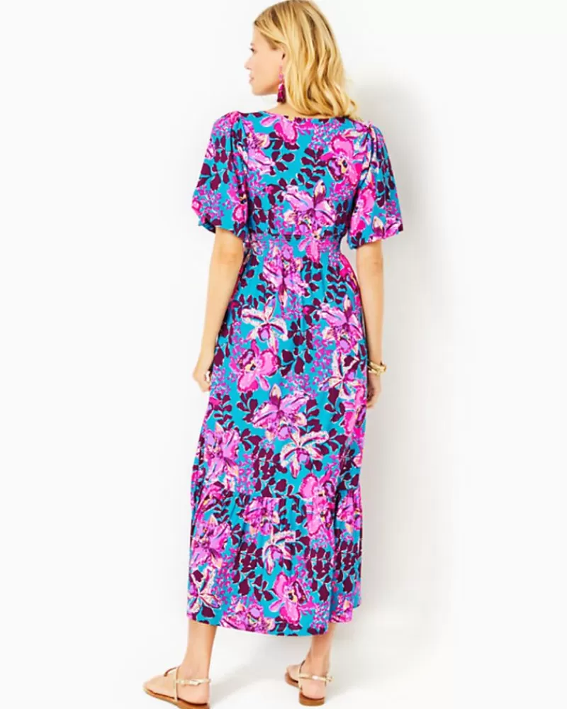 Dresses^Lilly Pulitzer Holloway Elbow Sleeve Midi Dress Blue Rhapsody Orchid You Not