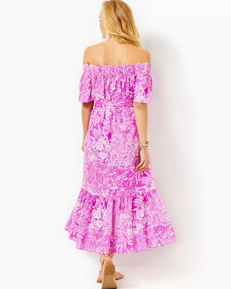 Dresses^Lilly Pulitzer Isbell Off-The-Shoulder Linen Midi Dress Wild Fuchsia Swipe Right