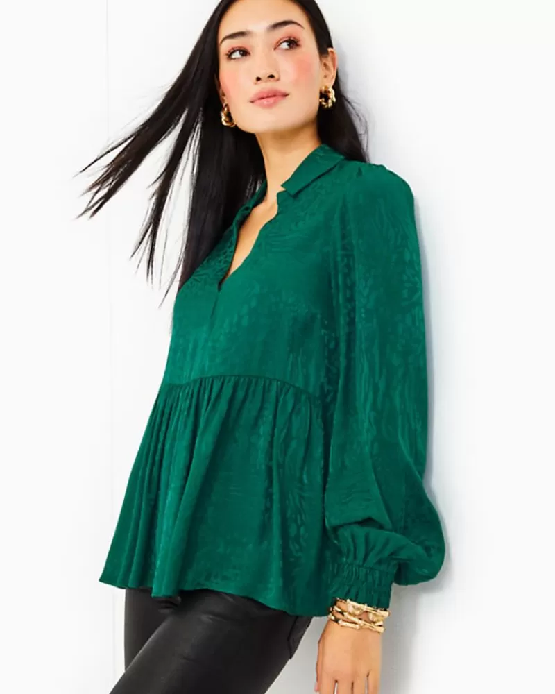 Tops^Lilly Pulitzer Jaylene Jacquard Top Evergreen Party Animal Jacquard