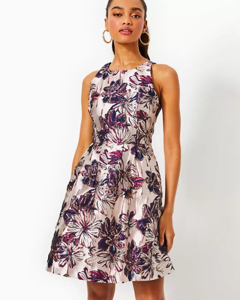 Dresses^Lilly Pulitzer Jollian Floral Jacquard Dress Low Tide Navy X Amarena Cherry Fete Floral Brocade