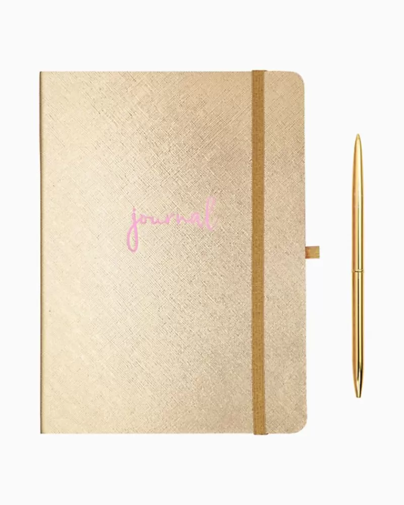 Office Supplies & Stationery^Lilly Pulitzer Journal With Pen Gold Metallic