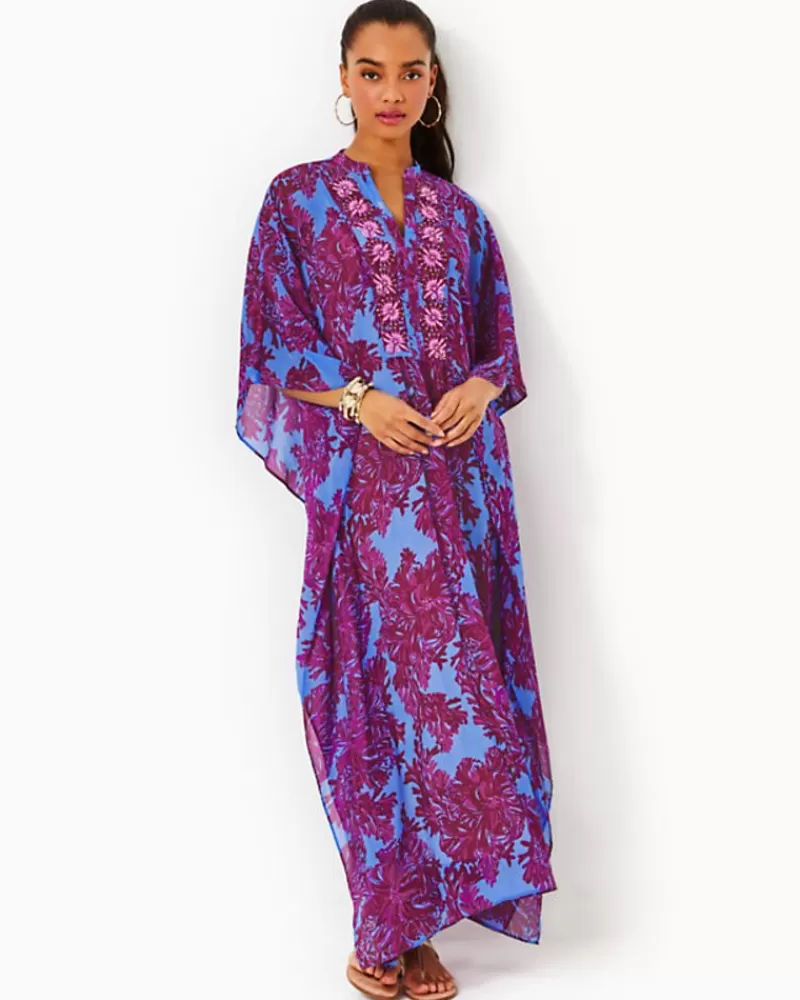 Dresses^Lilly Pulitzer Julieta Embellished Maxi Caftan Abaco Blue Feel Like A Shellebrity