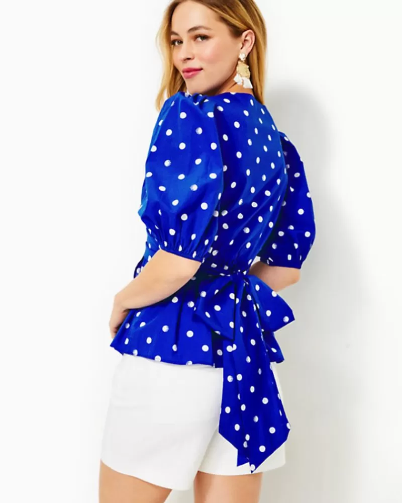 Tops^Lilly Pulitzer Kara Cotton Wrap Top Blue Grotto Hotter Spot