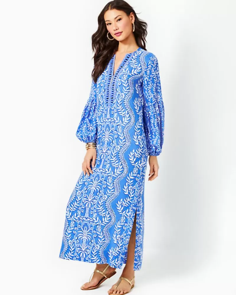 Dresses^Lilly Pulitzer Laurelie Long Sleeve Maxi Caftan Abaco Blue Have It Both Rays Engineered Woven Maxi