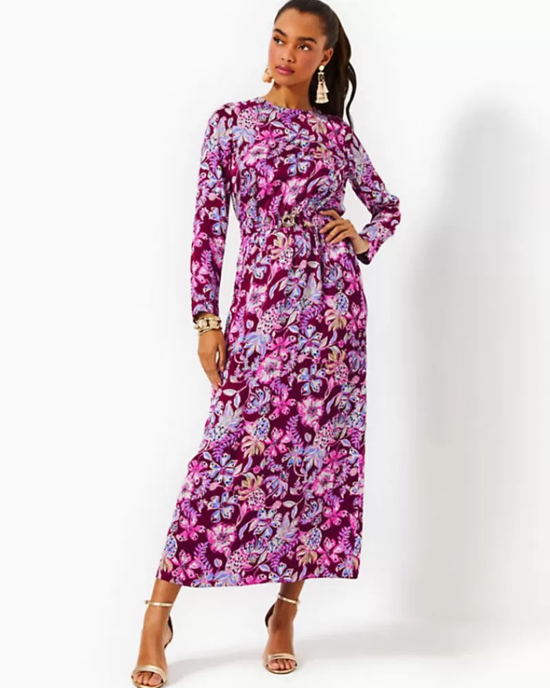 Dresses^Lilly Pulitzer Leolynn Long Sleeve Maxi Dress Amarena Cherry Tropical With A Twist