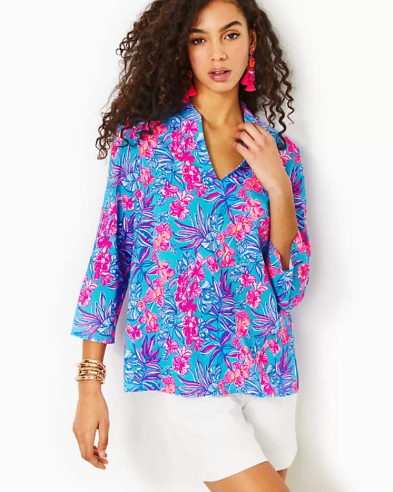 Tops^Lilly Pulitzer Luna Bay Tunic Top Cumulus Blue Orchid Oasis