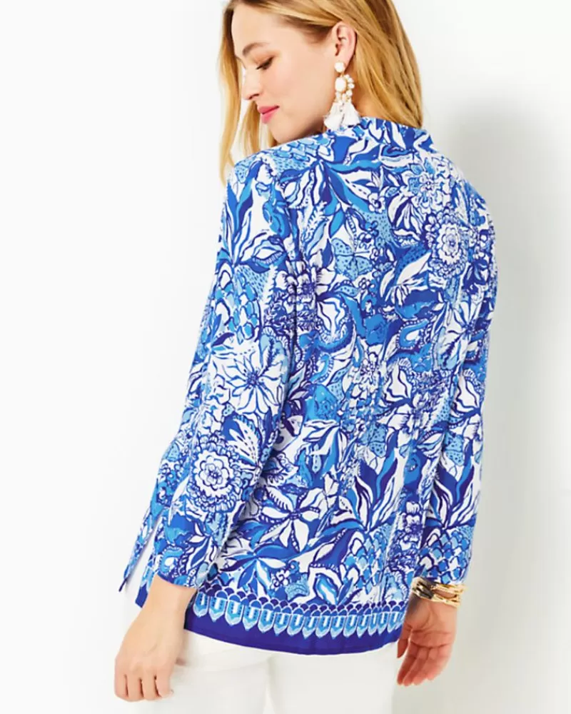 Tops^Lilly Pulitzer Luna Bay Tunic Top Blue Tang Flocking Fabulous Engineered Tunic