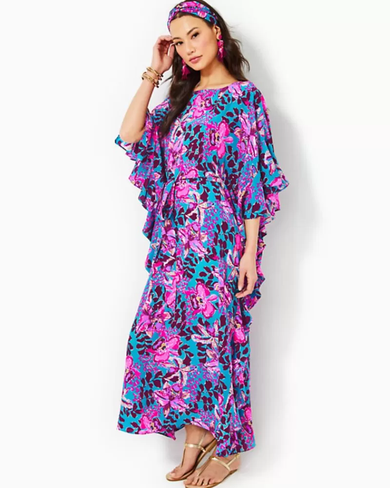 Dresses^Lilly Pulitzer Monnae Silk Maxi Caftan Blue Rhapsody Orchid You Not