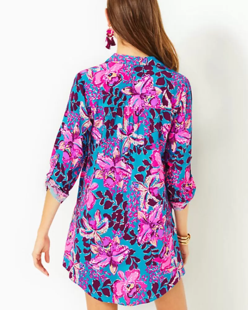 Swim^Lilly Pulitzer Natalie Shirtdress Cover-Up Blue Rhapsody Orchid You Not