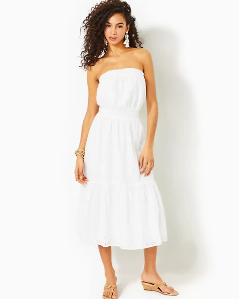 Dresses^Lilly Pulitzer Nikole Strapless Eyelet Midi Dress Resort White Tidepool Eyelet