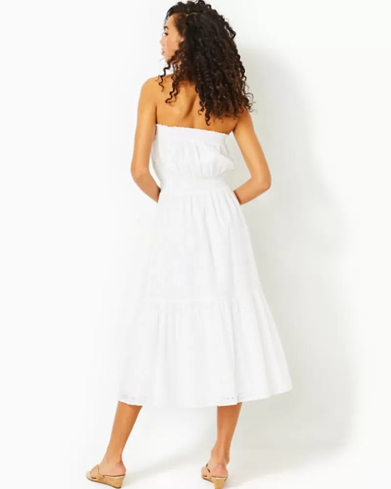 Dresses^Lilly Pulitzer Nikole Strapless Eyelet Midi Dress Resort White Tidepool Eyelet