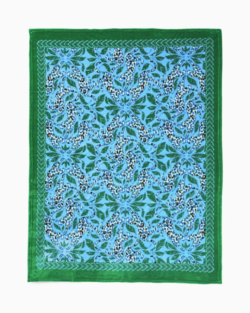 Home Decor^Lilly Pulitzer Paradise Blanket Bon Bon Blue Leapin Leopards Engineered Blanket