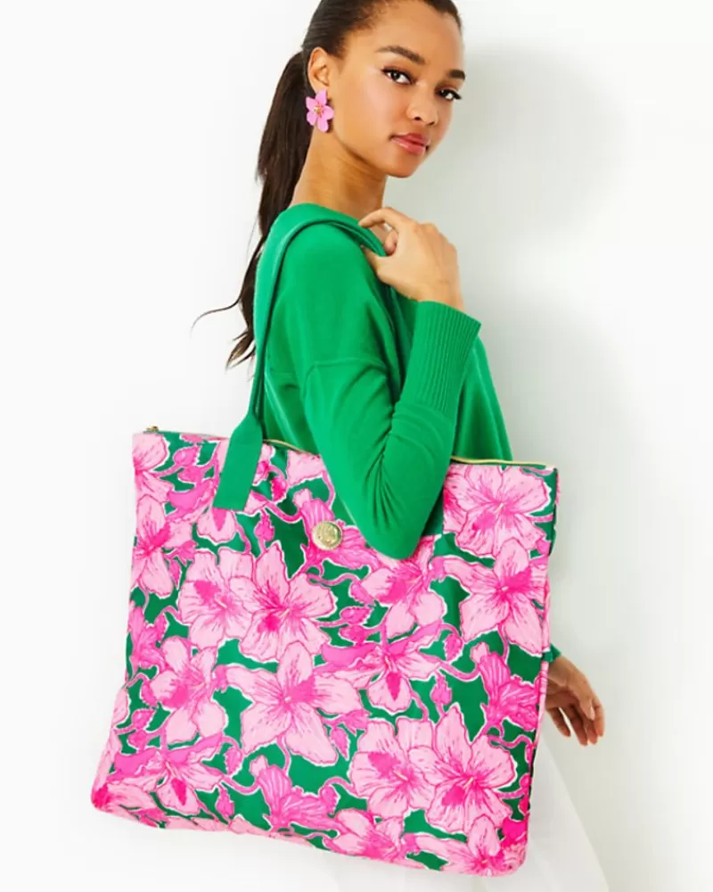 Bags^Lilly Pulitzer Piper Packable Tote Kelly Green Hibis Kiss