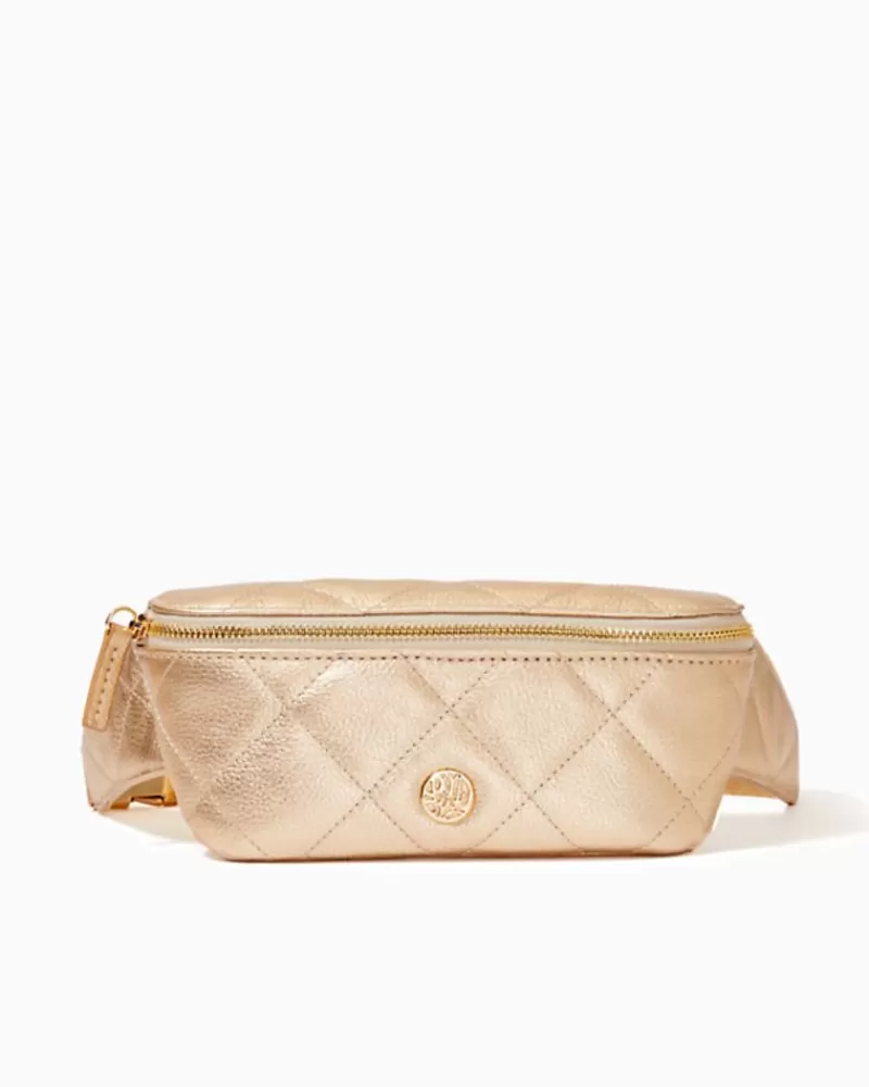 Bags^Lilly Pulitzer Quilted Leather Kenton Belt Bag Gold Metallic